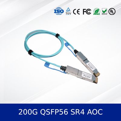 Optical Transceiver Module 200G QSFP56 SR4 AOC 3m Kabel Untuk 200G Ethernet OM4 MMF, Low Power, CMIS Compatible