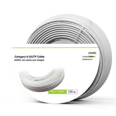 Category 6 U/UTP Network Cable with 24AWG Solid Conductors 4 Pair Count and 305 m Length for High-Speed Data Transmission