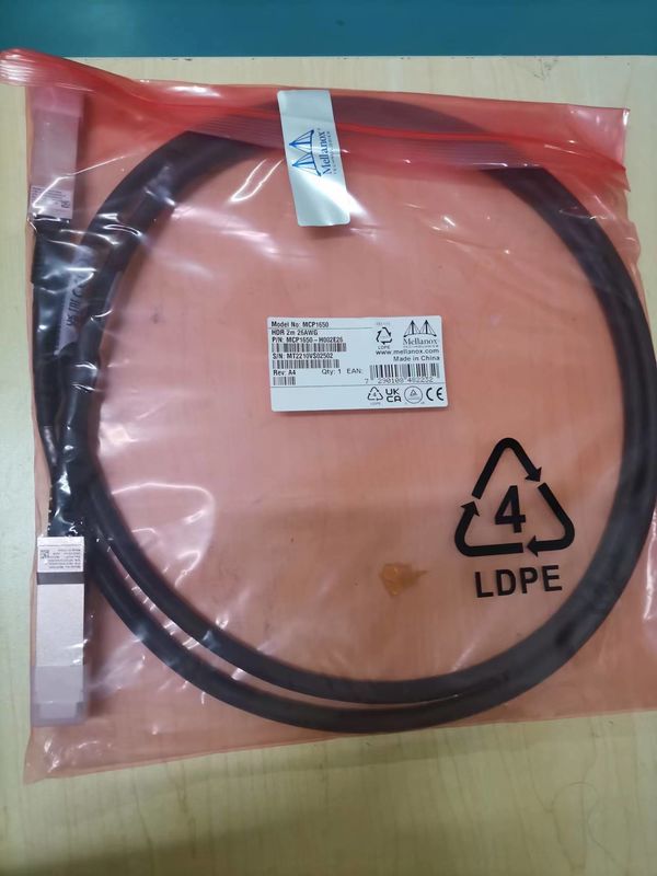 MCP1650-H002E26 Kabel Mellanox Dac Tembaga Pasif Ib HDR Hingga 200GB/Detik Qsfp56 2M