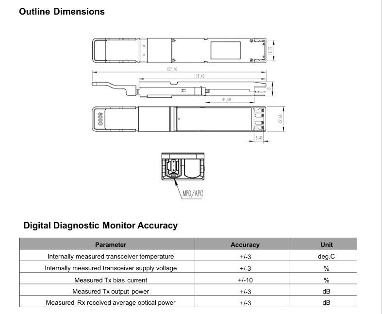 Bandwidth 400G Ethernet Network OSFP SR4 Multimode Fiber Transceiver Module dengan Hot-Plug Digital Diagnostic Functions