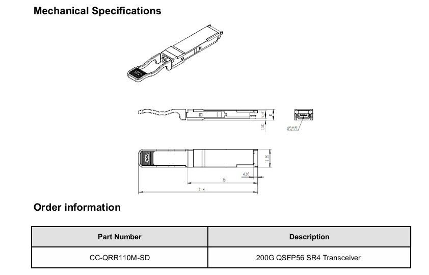 Solusi Interkoneksi Pusat Data 200G QSFP56 SR4 Transceiver Optik dengan Jarak Transmisi 100m pada Serat OM4