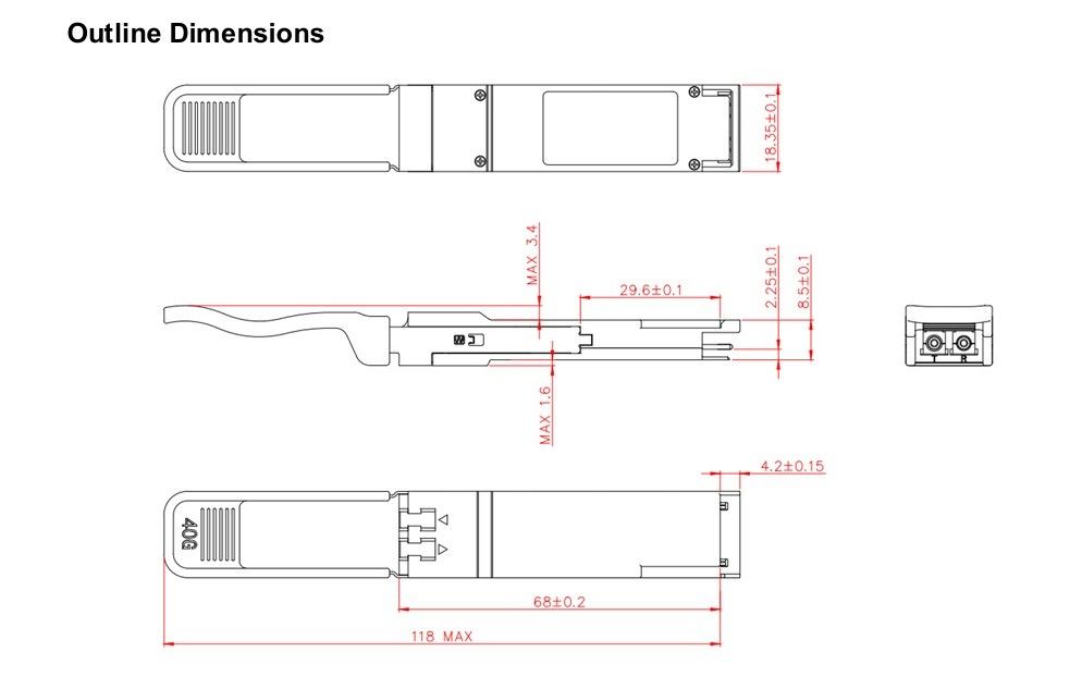 Jarak Transmisi 10km 40Gb/s QSFP LR4 Optical Transceiver 1277.5nm 10km Duplex LC untuk Peralatan Serat Optik Kecepatan