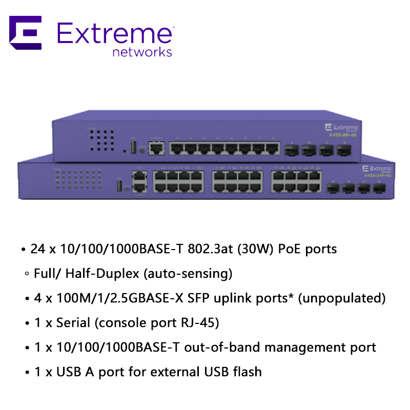 24P Extreme Networks X435 AVB Switch X435 4S 68Gbps 50,6Mpps baru dan asli