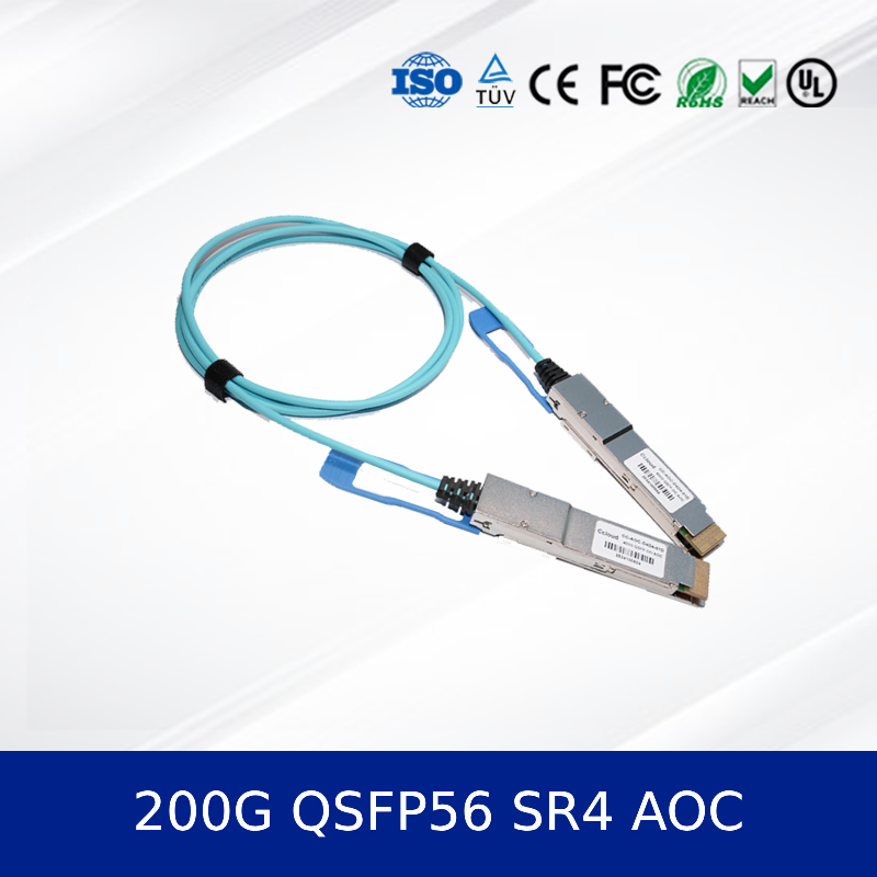 Optical Transceiver Module 200G QSFP56 SR4 AOC 3m Kabel Untuk 200G Ethernet OM4 MMF, Low Power, CMIS Compatible