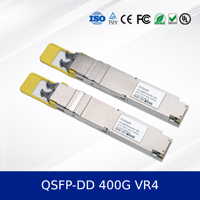 Modul Transceiver Optik 400G QSFP-DD VR4 Jangkauan 50m, PAM4, CMIS 5.0