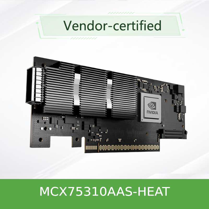 Adaptor NVIDIA ConnectX-7 MCX75310AAS-HEAT(900-9X766-003N-ST0) Port Tunggal OSFP InfiniBand: NDR200 200GB/s (Kecepatan Default) Ethernet: 200GbE PCIe X16 Gen 4.0/5.0